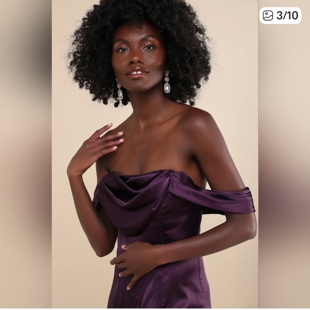 NWT Lulu's Formal Off the Shoulder Satin Jumpsuit in Deep Amethyst